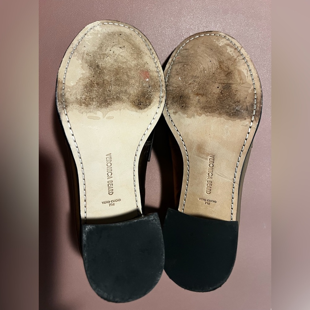 Veronica Beard Penny Loafer Block Heel Pump Metallic Dark Gold Leather SZ 7 - Picture 7 of 7